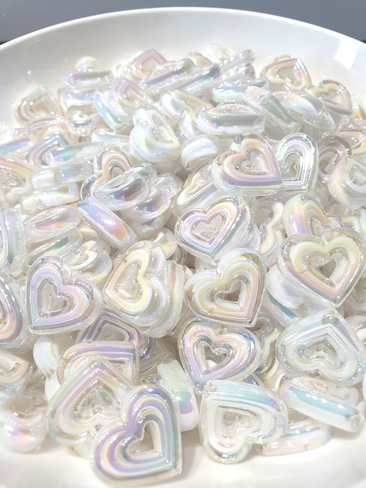 Hearts Acrylic Layered Clear and white. 22mm. Beautiful. Fit on Pen. Makes the perfect bracelet.