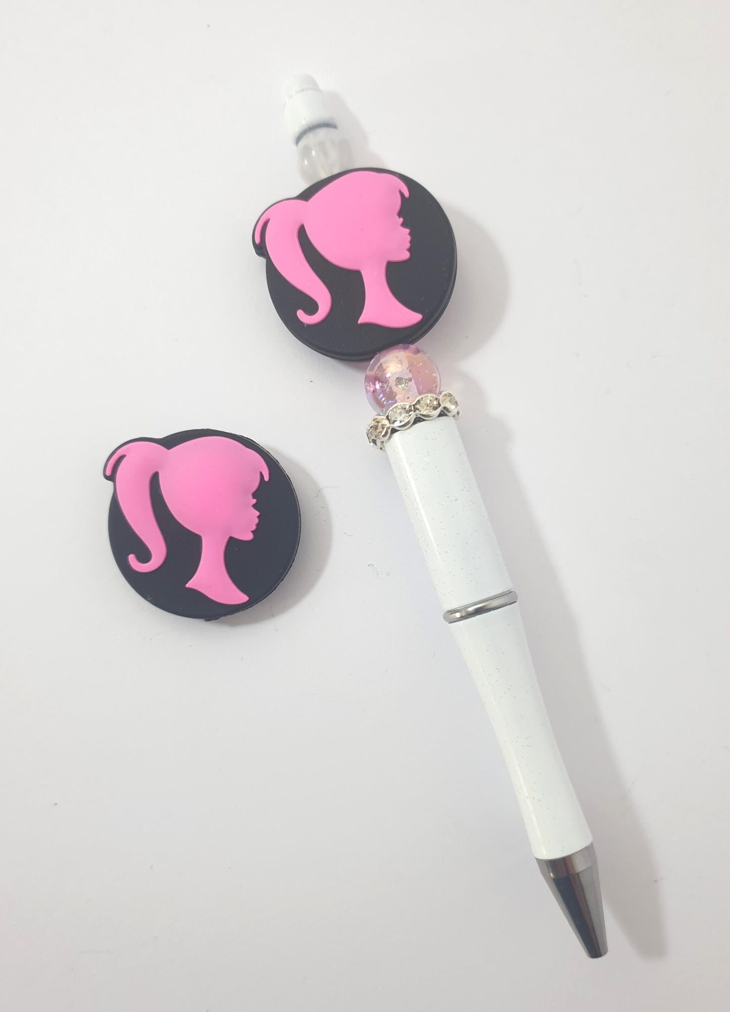 Barbie Pink and Black. Focal Silicone bead. Can fit on pen.