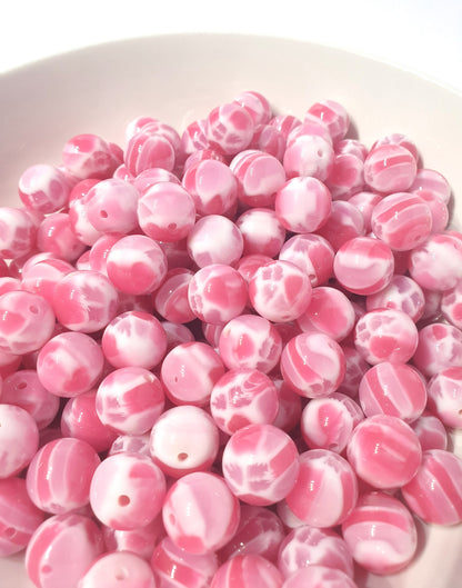 Round Pink Jelly Chunk beads. 16mm, Unusual and beautiful for jewellery and beadable blanks.
