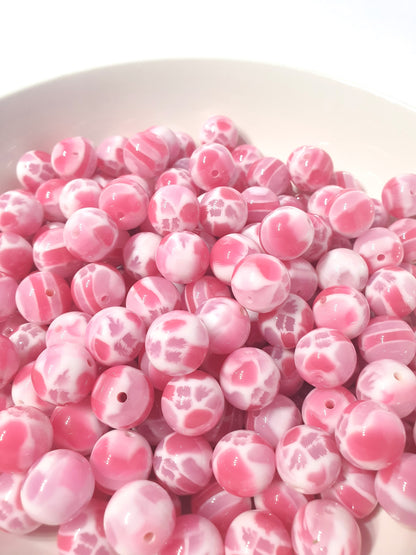 Round Pink Jelly Chunk beads. 16mm, Unusual and beautiful for jewellery and beadable blanks.