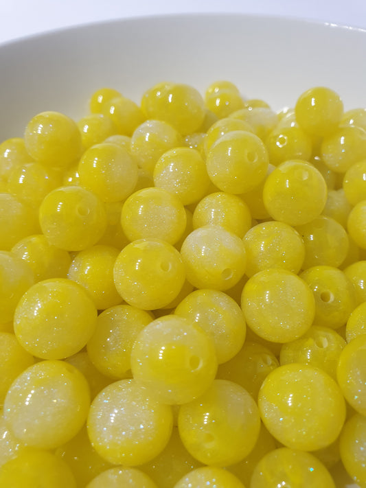 Round Yellow Glitter beads. 16mm. Many colours in this collection. Perfect for your jewellery and beaded blanks.