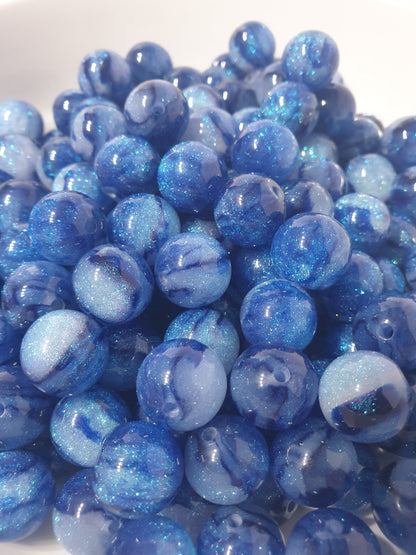 Round Dark Blue Glitter beads. 16mm. Many colours in this collection. Perfect for your jewellery and beaded blanks.