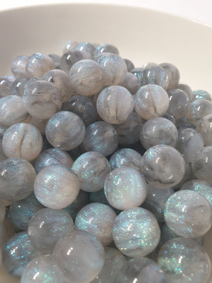 Round Grey Glitter beads. 16mm. Many colours in this collection. Perfect for your jewellery and beaded blanks.