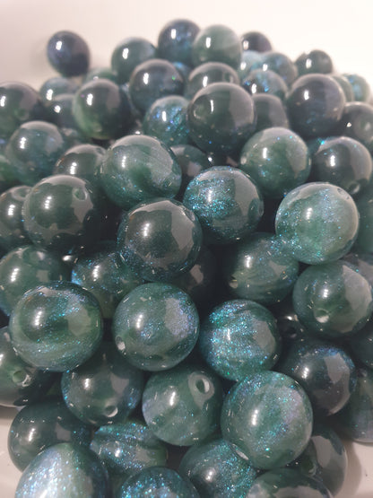 Round Dark Green Glitter beads. 16mm. Many colours in this collection. Perfect for your jewellery and beaded blanks.