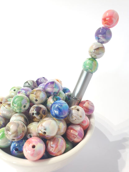 Round Marble Swirl Mix beads with UV finish. 16mm. Many colours to choose for jewellery and beadable blanks.