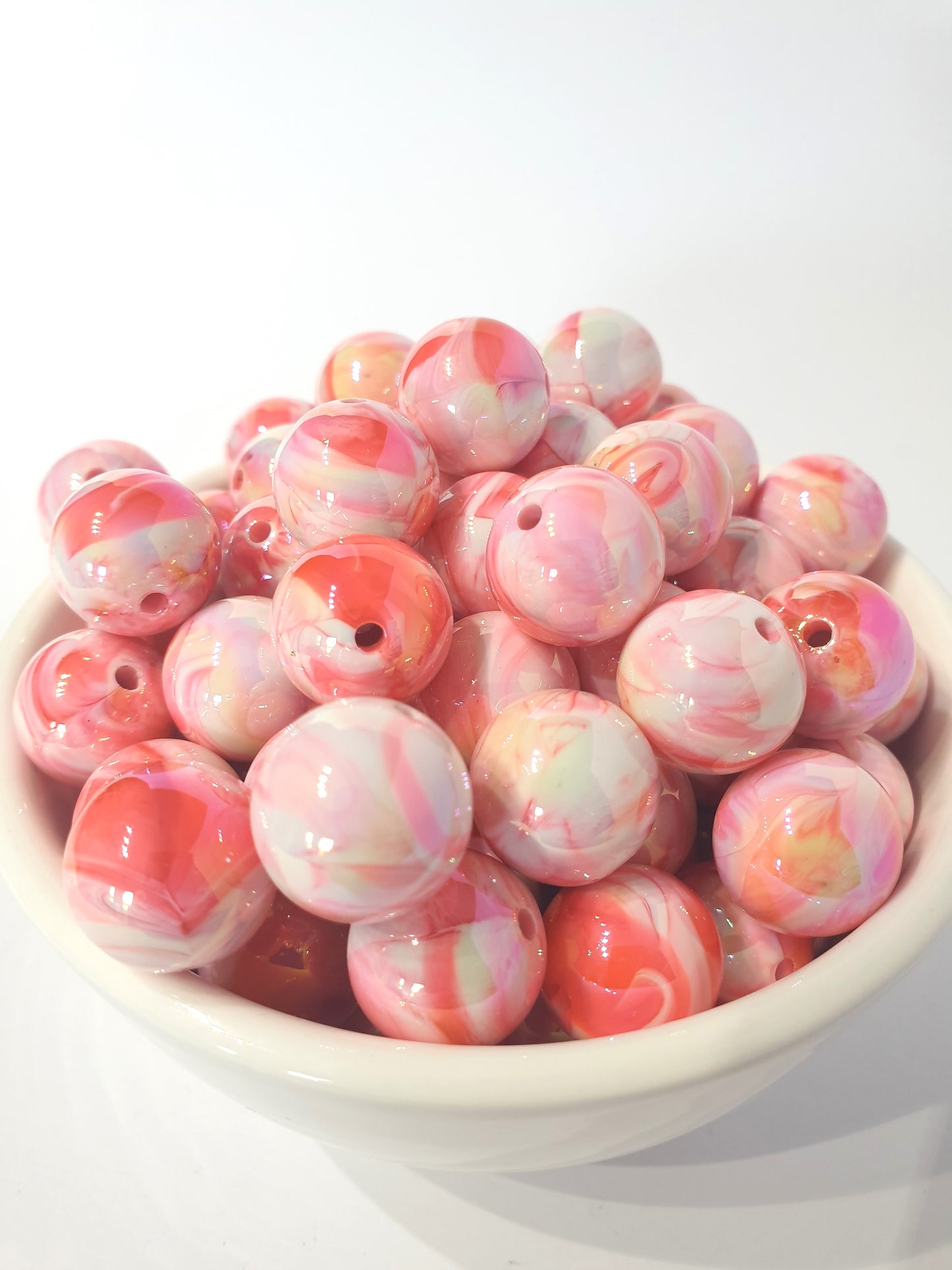 Round Marble Swirl Pink beads with UV finish. 16mm. Many colours to choose for jewellery and beadable blanks.