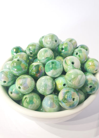 Round Marble Swirl Green beads with UV finish. 16mm. Many colours to choose for jewellery and beadable blanks.