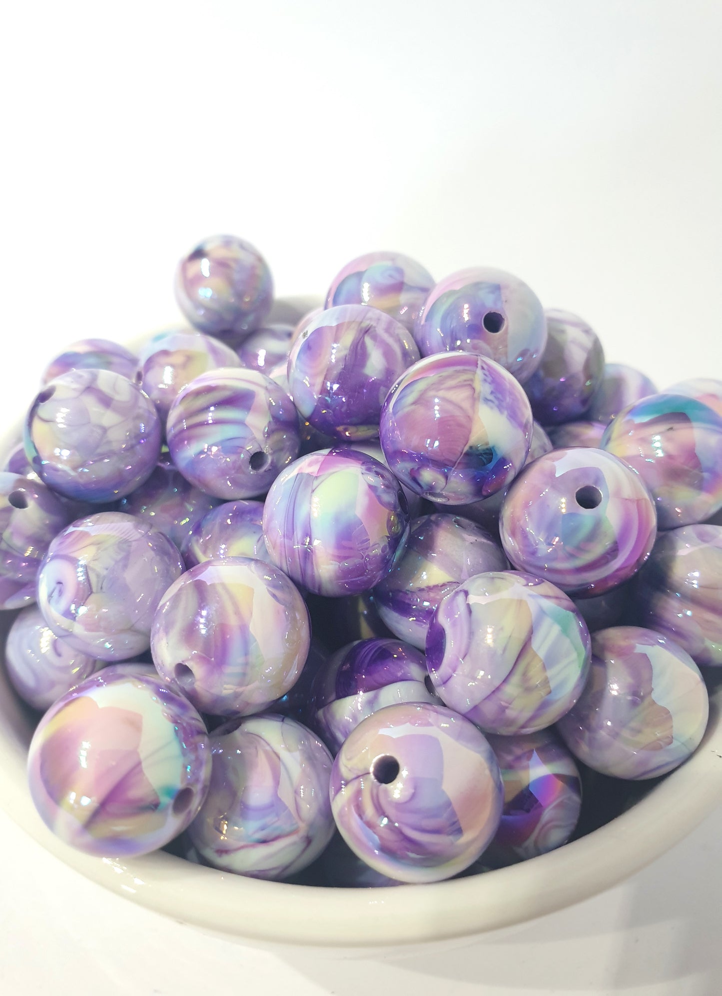 Round Marble Swirl Purple beads with UV finish. 16mm. Many colours to choose for jewellery and beadable blanks.