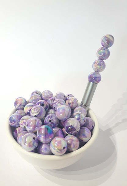 Round Marble Swirl Purple beads with UV finish. 16mm. Many colours to choose for jewellery and beadable blanks.