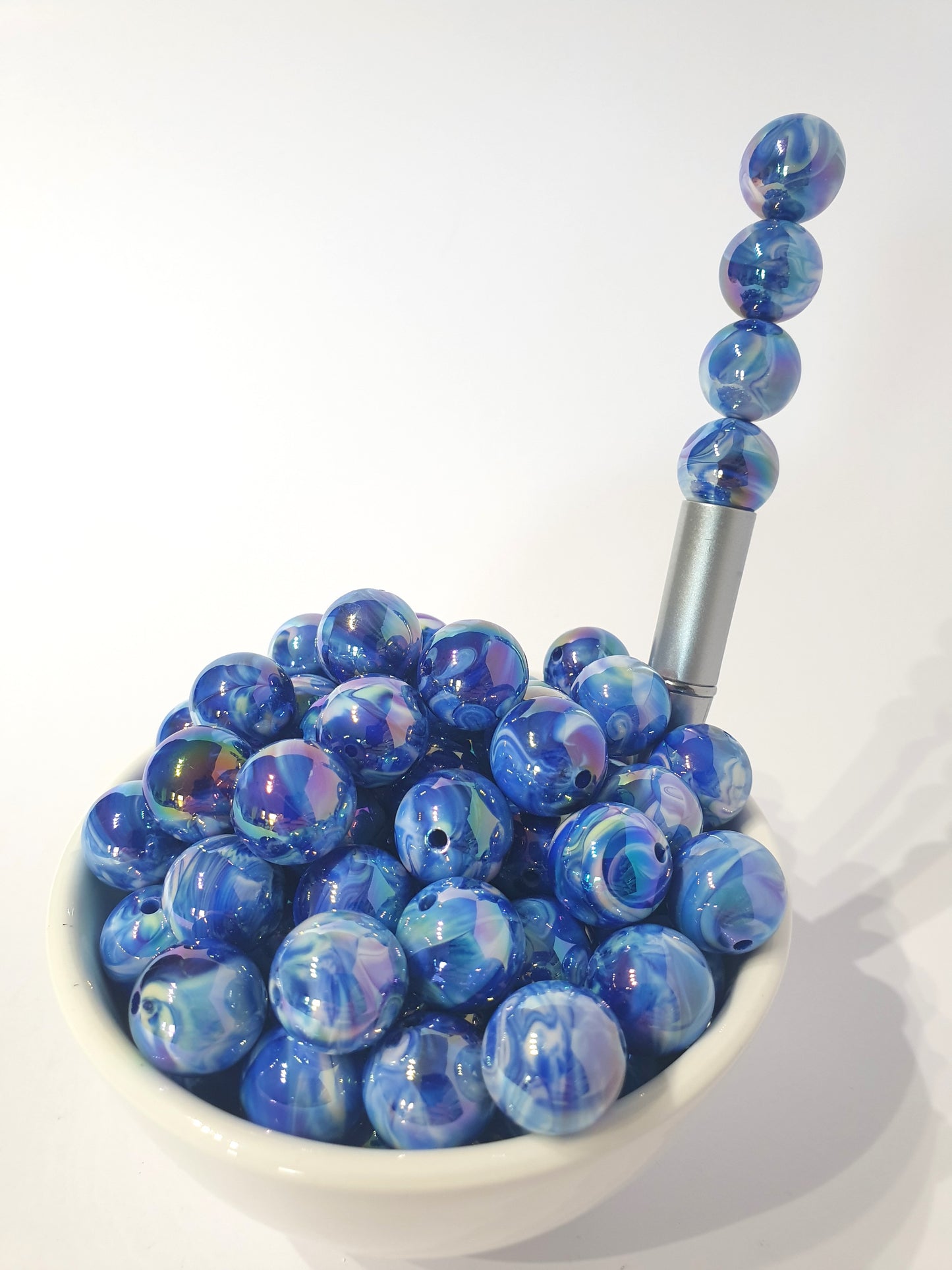Round Marble Swirl Blue beads with UV finish. 16mm. Many colours to choose for jewellery and beadable blanks.