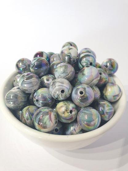 Round 16mm Marble Swirl Black beads with UV finish. Many colours to choose for jewellery and beadable blanks.