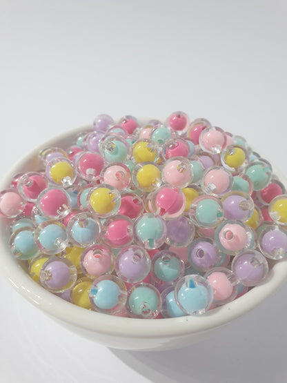 10mm Clear Double Layer. Many colour beads. High quality. Perfect for bracelets and jewellery.