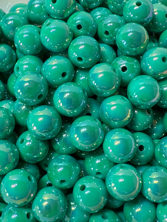 Round Mid - Green Beads 16mm with Gold shimmer