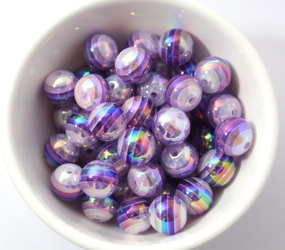 Striped 16mm round beads. 16mm. Many colours to choose.