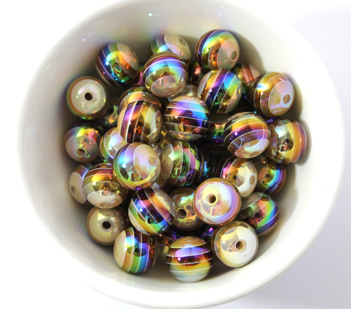 Striped 16mm round beads. 16mm. Many colours to choose.