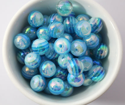 Striped 16mm round beads. 16mm. Many colours to choose.