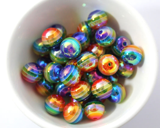 Striped 16mm round beads. 16mm. Many colours to choose.