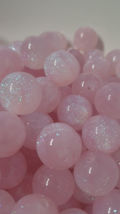 Round Pink Glitter beads. 16mm. Many colours in this collection. Perfect for your jewellery and beaded blanks.