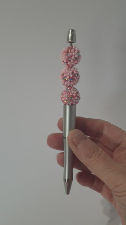 Fancy Pink with soft pink flowers and sparkle 19mm.  High quality.