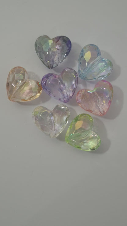 Heart Crystal. Clear, Pink, Blue, Green, Peach, Purple, Rainbow. Fit on Pens. Pick how many you want.