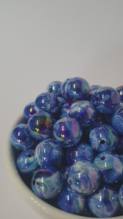 Round Marble Swirl Blue beads with UV finish. 16mm. Many colours to choose for jewellery and beadable blanks.