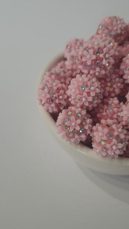 Fancy Pink with soft pink flowers and sparkle 19mm.  High quality.