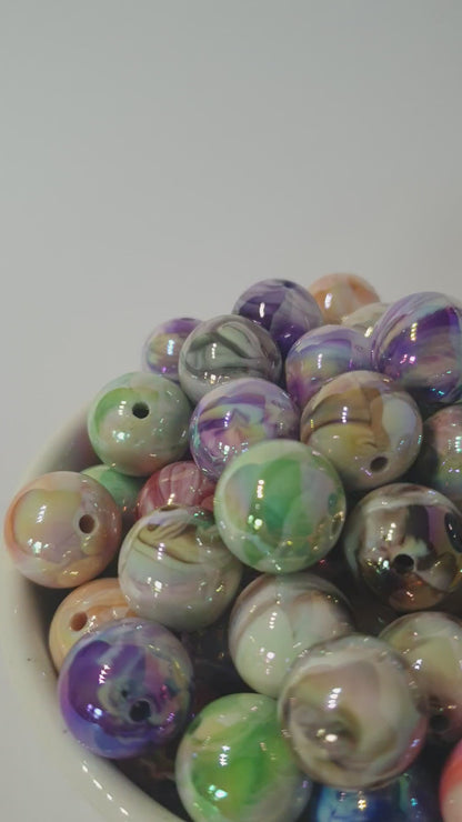 Round Marble Swirl Mix beads with UV finish. 16mm. Many colours to choose for jewellery and beadable blanks.