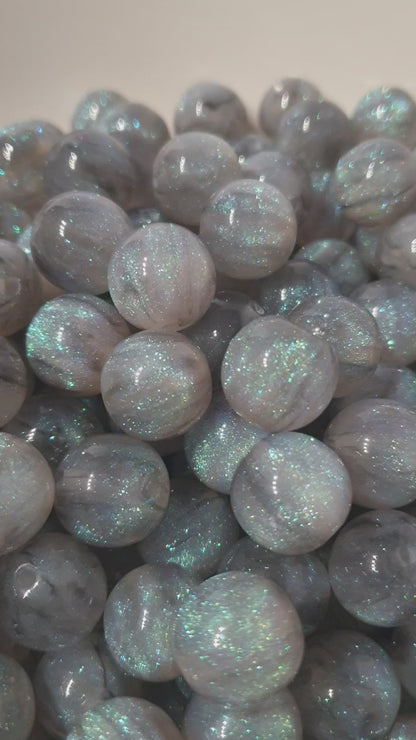 Round Grey Glitter beads. 16mm. Many colours in this collection. Perfect for your jewellery and beaded blanks.