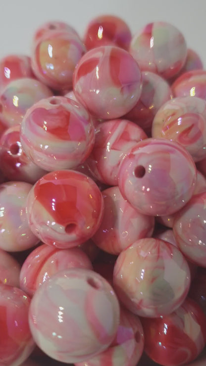 Round Marble Swirl Pink beads with UV finish. 16mm. Many colours to choose for jewellery and beadable blanks.