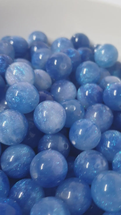 Round Dark Blue Glitter beads. 16mm. Many colours in this collection. Perfect for your jewellery and beaded blanks.