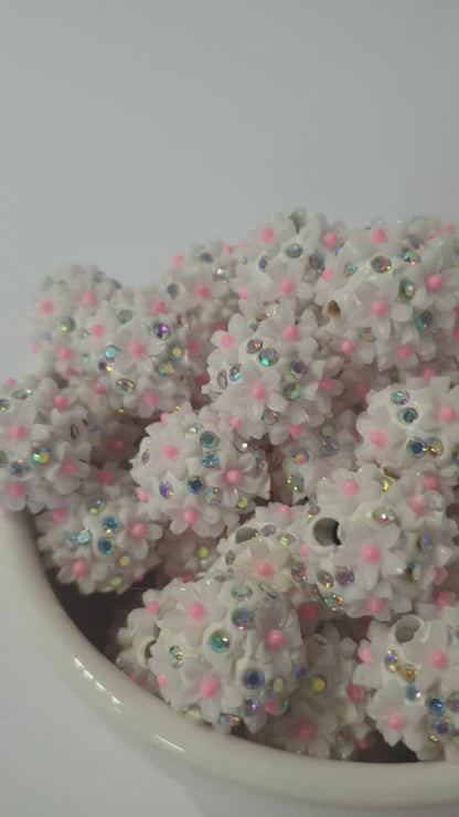 Fancy White with pink and sparkle 19mm.  High quality.