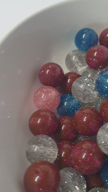 Round Glitter Beads 20mm Raspberry, Pink, Blue and Clear mix. Spectacular!!