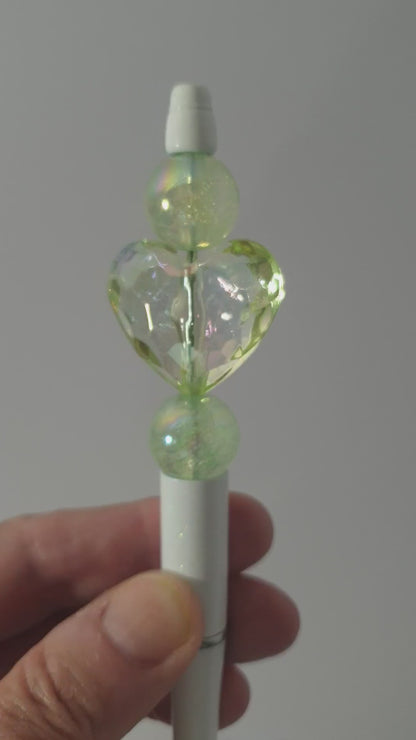 Heart Crystal. Clear, Pink, Blue, Green, Peach, Purple, Rainbow. Fit on Pens. Pick how many you want.